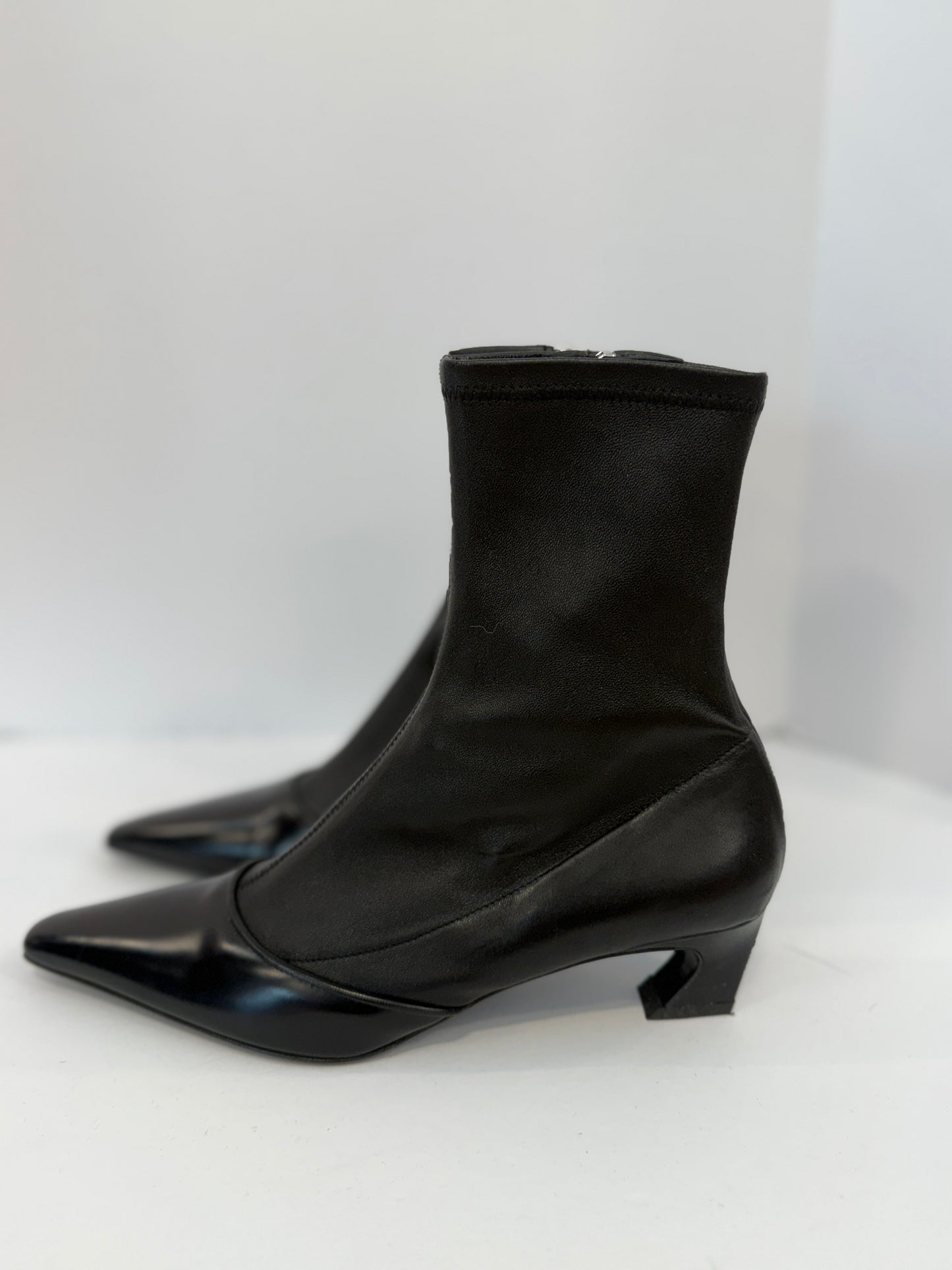 ACNE STUDIOS Patent Trimmed Leather Ankle Boots / US8.5-EU39