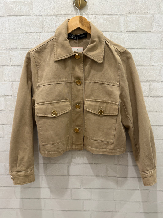 ZARA Cotton LS Gold Buttons Cropped Jacket/S