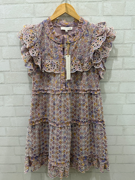 HOUSE OF HARLOW 1960 NWT Printed Eyelet Ruffle Sleeve Mini Dress / S