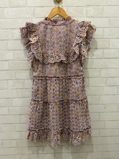 HOUSE OF HARLOW 1960 NWT Printed Eyelet Ruffle Sleeve Mini Dress / S
