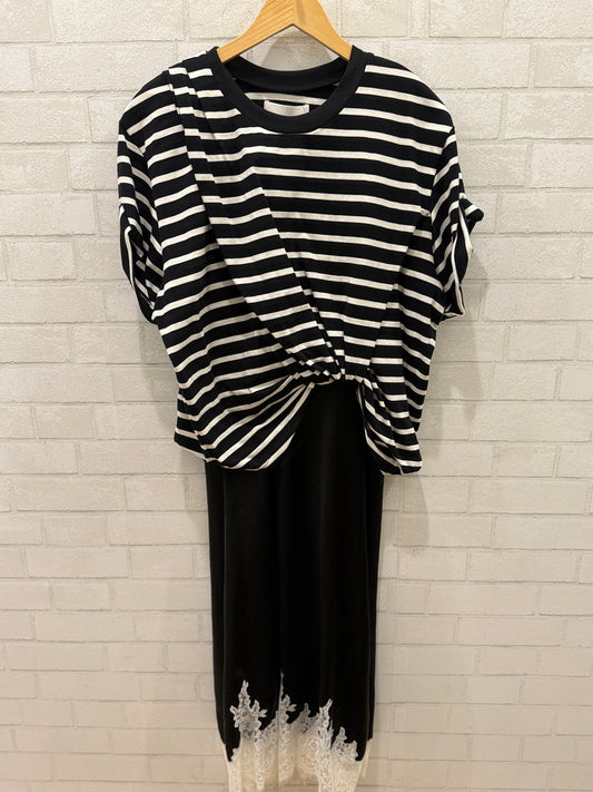 PHILIP LIM 3.1 Striped Draped T-Shirt Slip Combo Dress / L