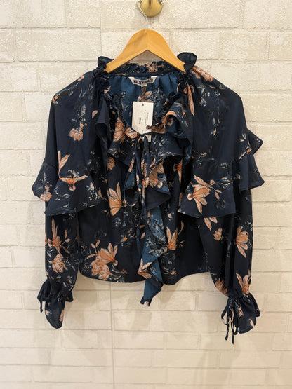WALTER BAKER LS Flower Print Ruffle Cropped Blouse/XS