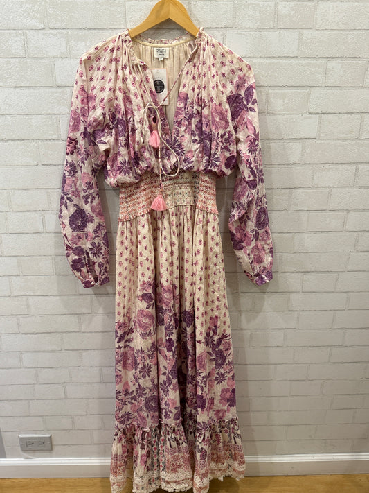HEMANT & NANDITA Cotton LS Print Smock Maxi Dress/XS
