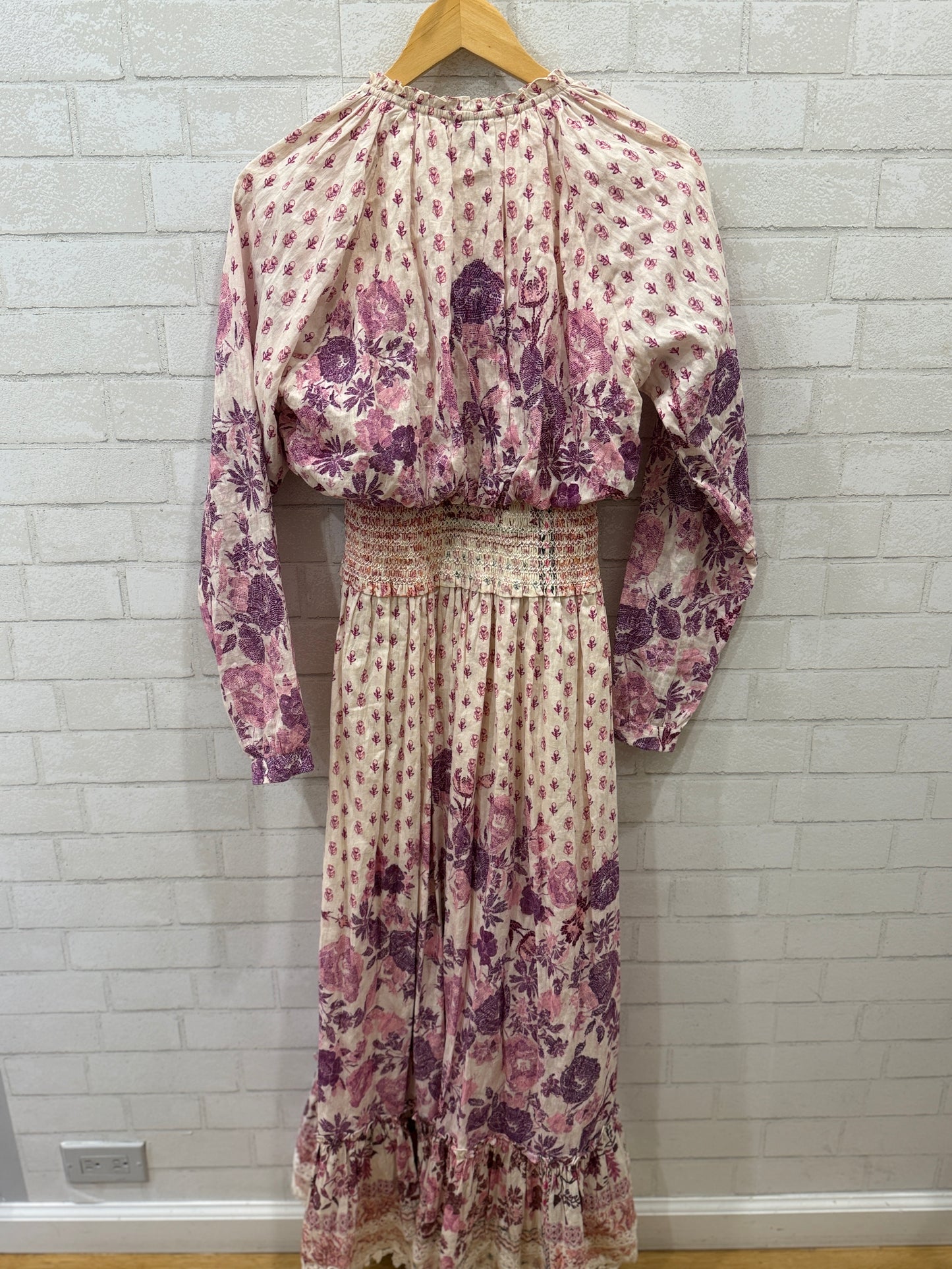 HEMANT & NANDITA Cotton LS Print Smock Maxi Dress/XS