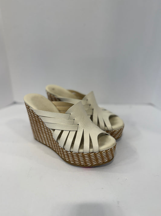 JIMMY CHOO White Leather Sandals Wedge Platform / US7-37EUR