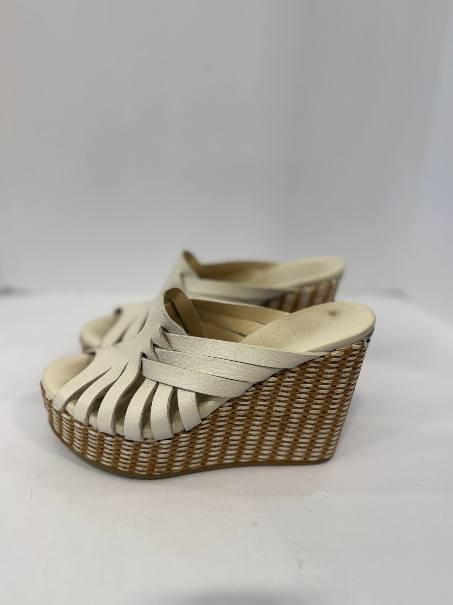 JIMMY CHOO White Leather Sandals Wedge Platform / US7-37EUR