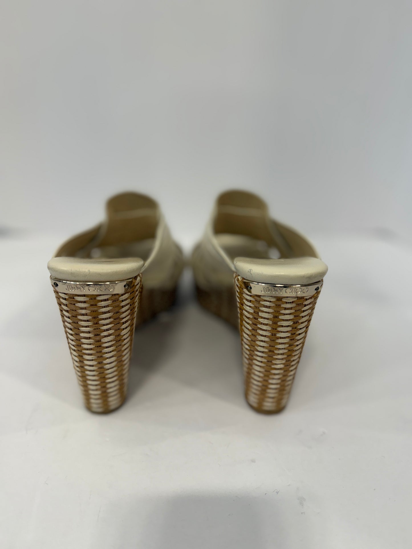 JIMMY CHOO White Leather Sandals Wedge Platform / US7-37EUR