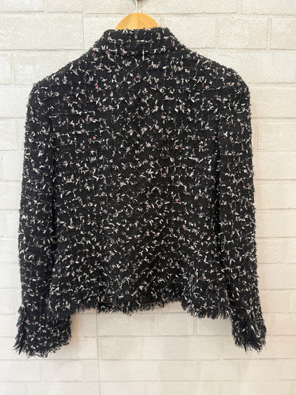 CHANEL Karl Lagerfeld Black Multicolor Bouclé Tweed Jacket with Fringe Trim — Authentic Pre-Owned | FR36 / US4