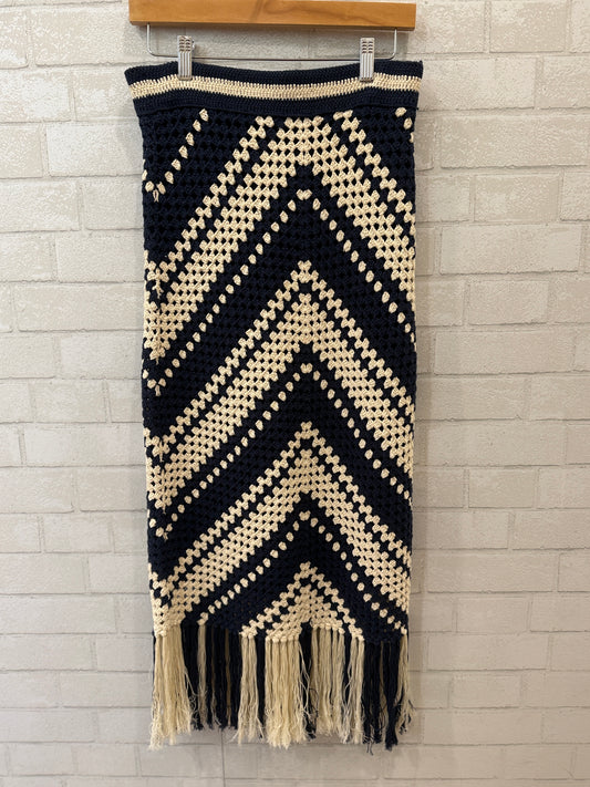 ZIMMERMANN NWT Cotton Fringed Crocheted Midi Skirt/S
