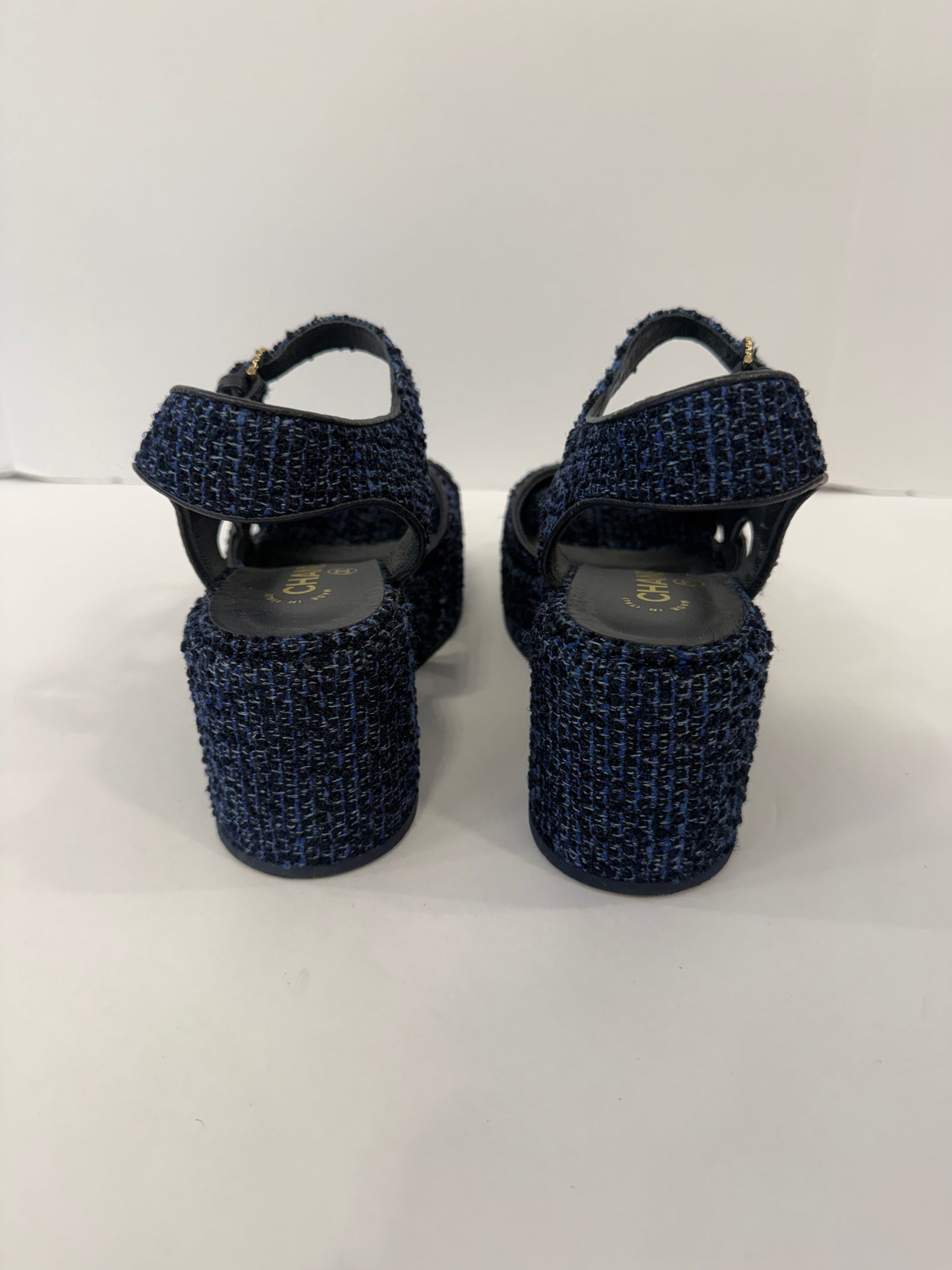 CHANEL Silk Linen Tweed CC Platform Sandals / US6.5-EU37.5