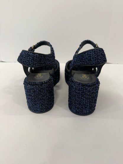 CHANEL Silk Linen Tweed CC Platform Sandals / US6.5-EU37.5