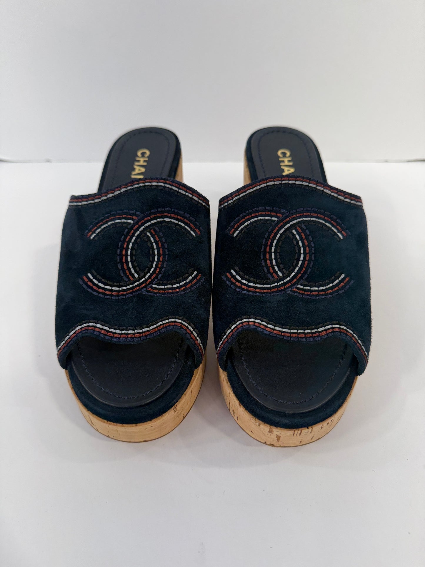 CHANEL Suede Cork Platform Wedge Sandals / US6-EU37