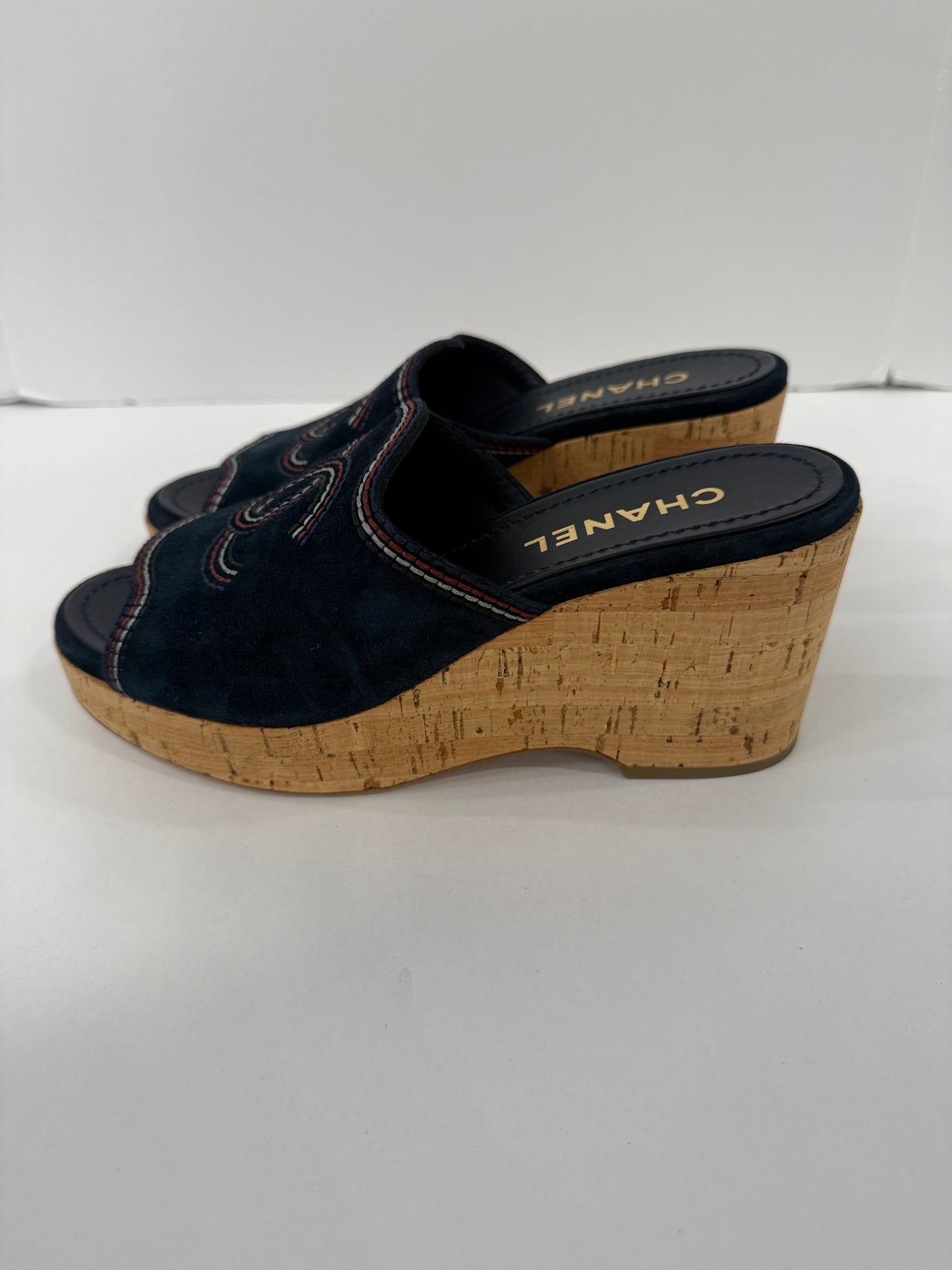 CHANEL Suede Cork Platform Wedge Sandals / US6-EU37