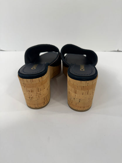 CHANEL Suede Cork Platform Wedge Sandals / US6-EU37