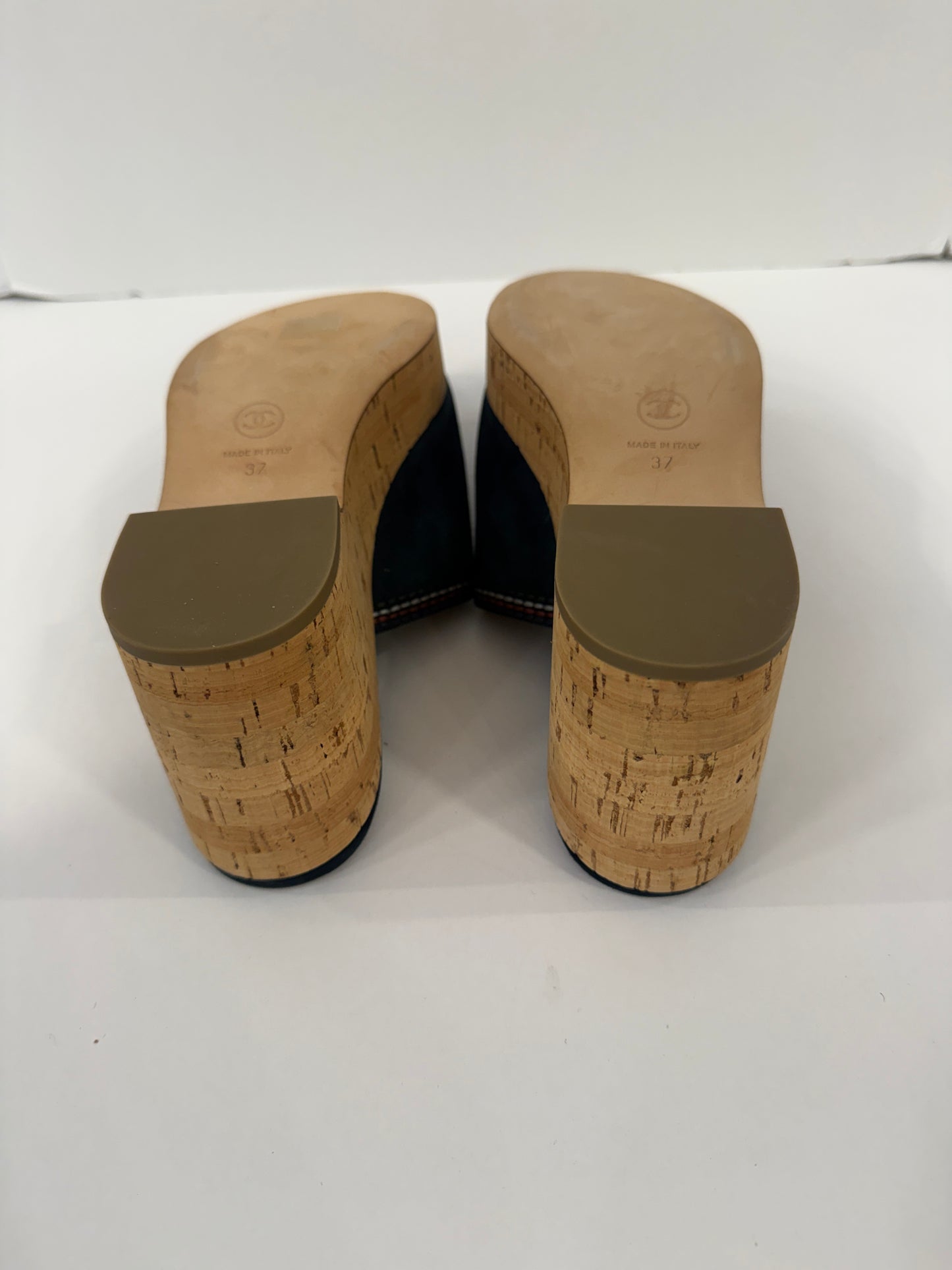 CHANEL Suede Cork Platform Wedge Sandals / US6-EU37