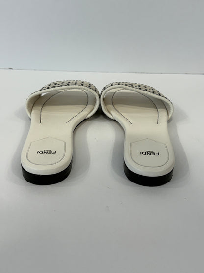 FENDI FF Interlace Woven Leather Slide Sandals / US8-EU39