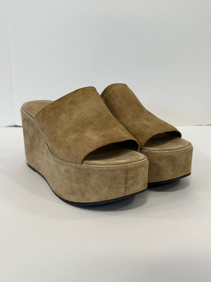 BRUNELLO CUCINELLI Beige Suede Metallic Embellishment Wedges Sandals / US7-EU38