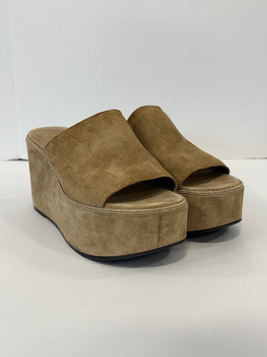 BRUNELLO CUCINELLI Beige Suede Metallic Embellishment Wedges Sandals / US7-EU38