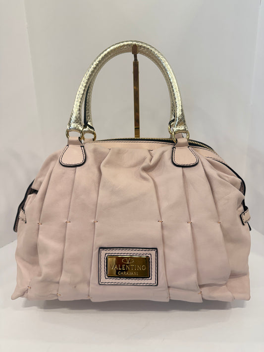 VALENTINO GARAVANI  Leather Rose Pleated Bolsa Satchel Bag