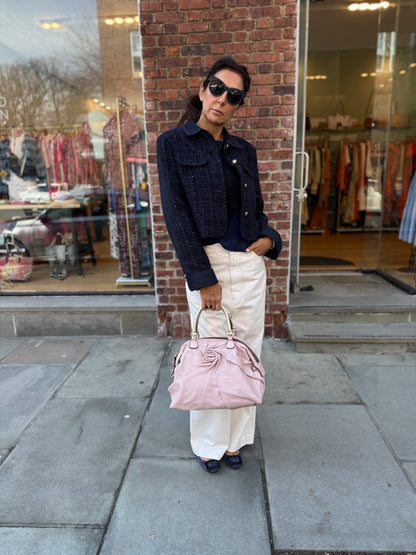 VALENTINO GARAVANI  Leather Rose Pleated Bolsa Satchel Bag