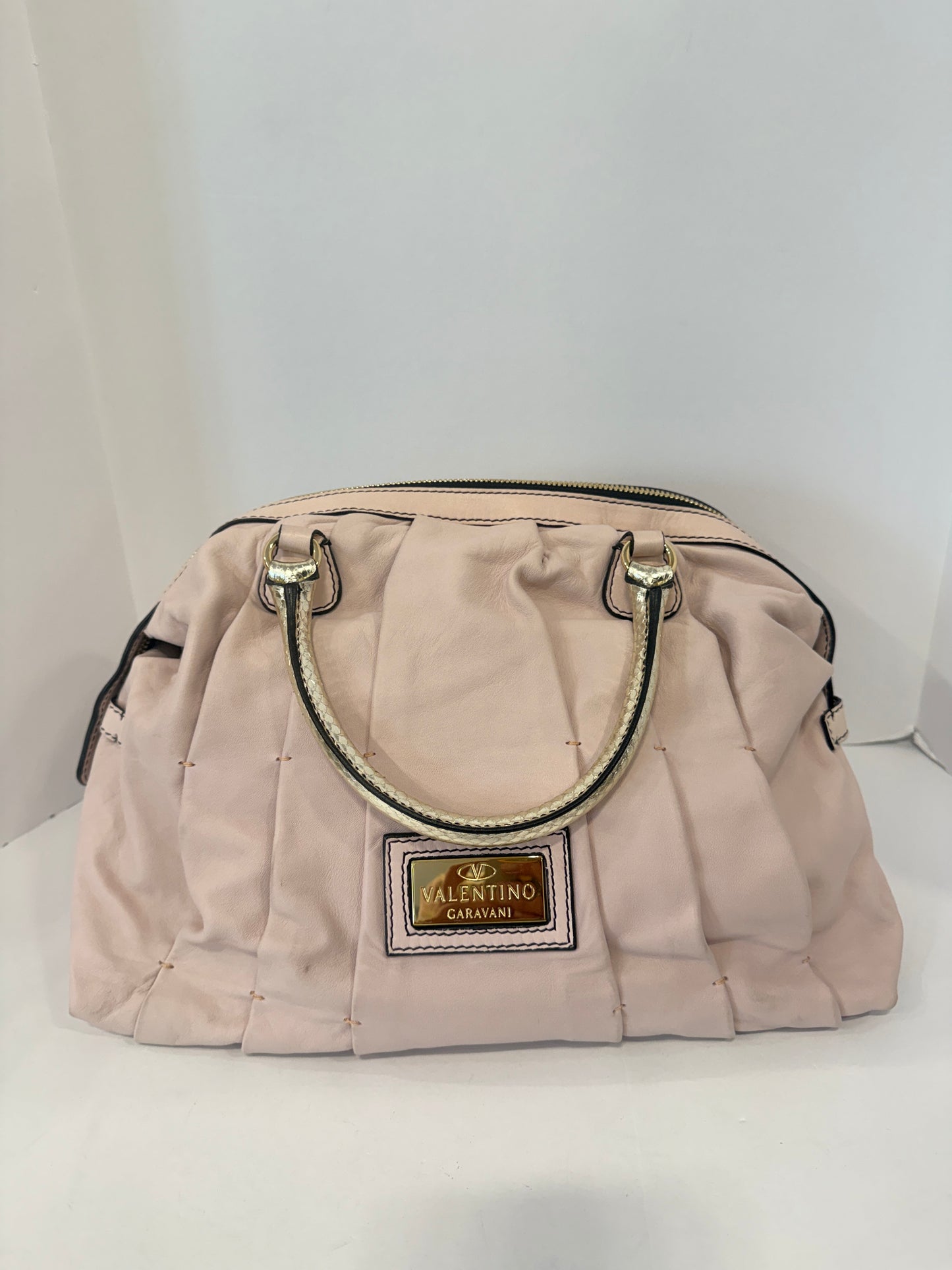 VALENTINO GARAVANI  Leather Rose Pleated Bolsa Satchel Bag