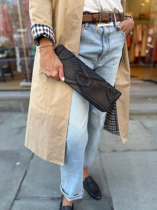 KATHERINE FLEMING Snakeskin Leather Jane Clutch