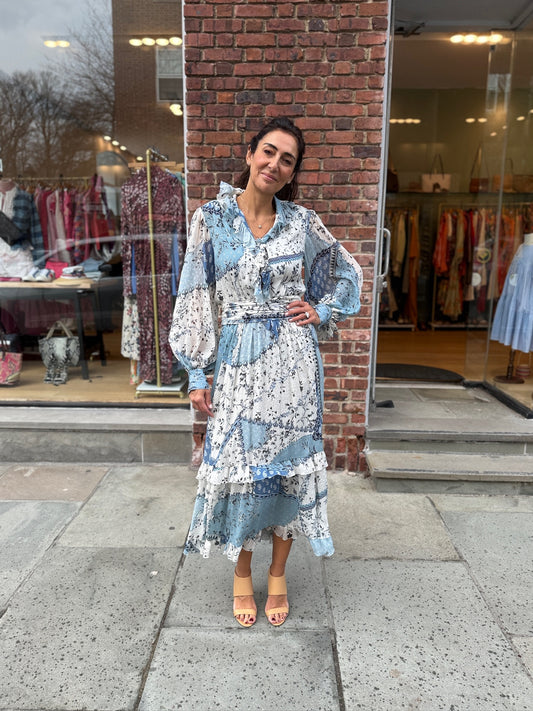 ETRO Silk Flower Print LS Belted Midi Dress / S-IT40