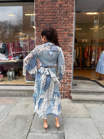 ETRO Silk Flower Print LS Belted Midi Dress / S-IT40
