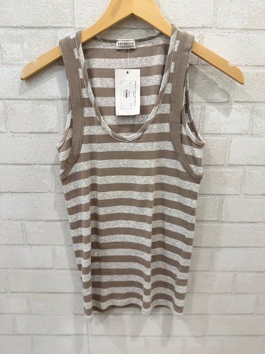 BRUNELLO CUCINELLI Cotton Stripes Print Tank Top/L