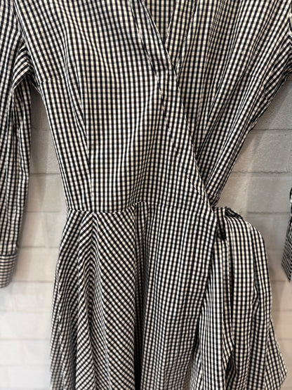 MICHAEL KORS COLLECTION Cotton Poplin Gingham Print LS Wrap Midi Dress / M-US6