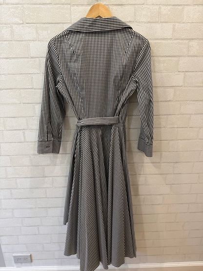 MICHAEL KORS COLLECTION Cotton Poplin Gingham Print LS Wrap Midi Dress / M-US6