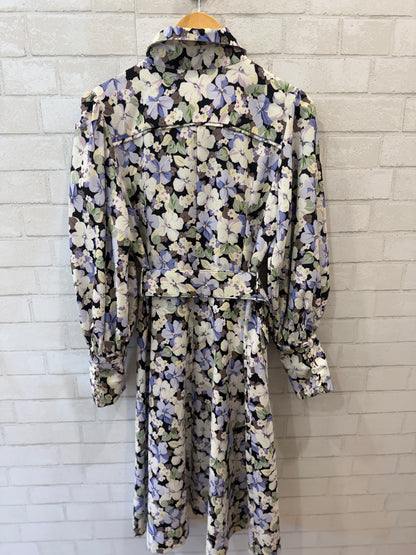 BEULAH Cotton LS Flower Print  Belted Midi Shirt Dress/S