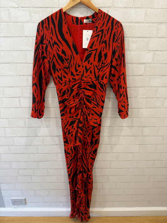 RIXO Silk LS Ruffle Print Maxi Dress/S
