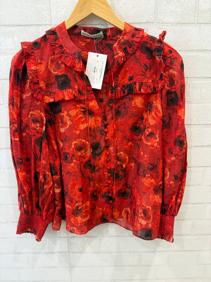 ALICE+ OLIVIA  Cotton&Silk LS Flowers Print Blouse/S