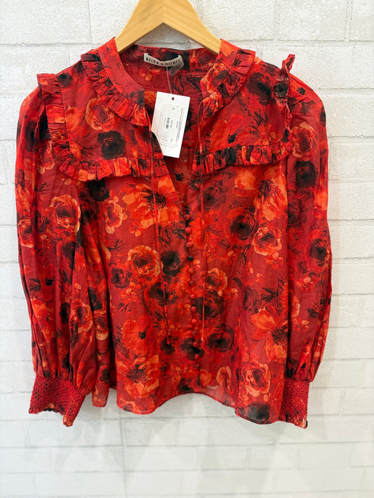 ALICE+ OLIVIA  Cotton&Silk LS Flowers Print Blouse/S