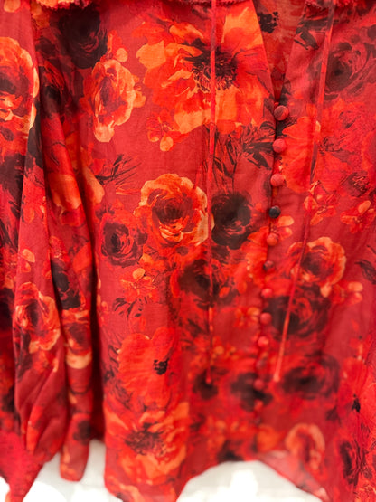 ALICE+ OLIVIA  Cotton&Silk LS Flowers Print Blouse/S