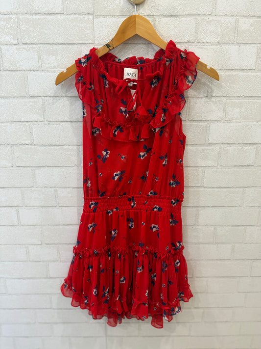 MISA Sleeveless Ruffle Smock Print Mini Dress/ XS