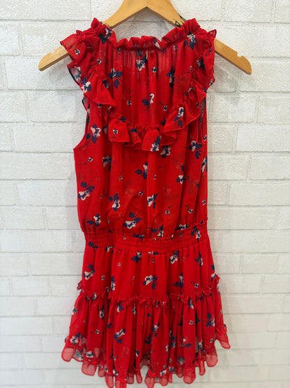 MISA Sleeveless Ruffle Smock Print Mini Dress/ XS