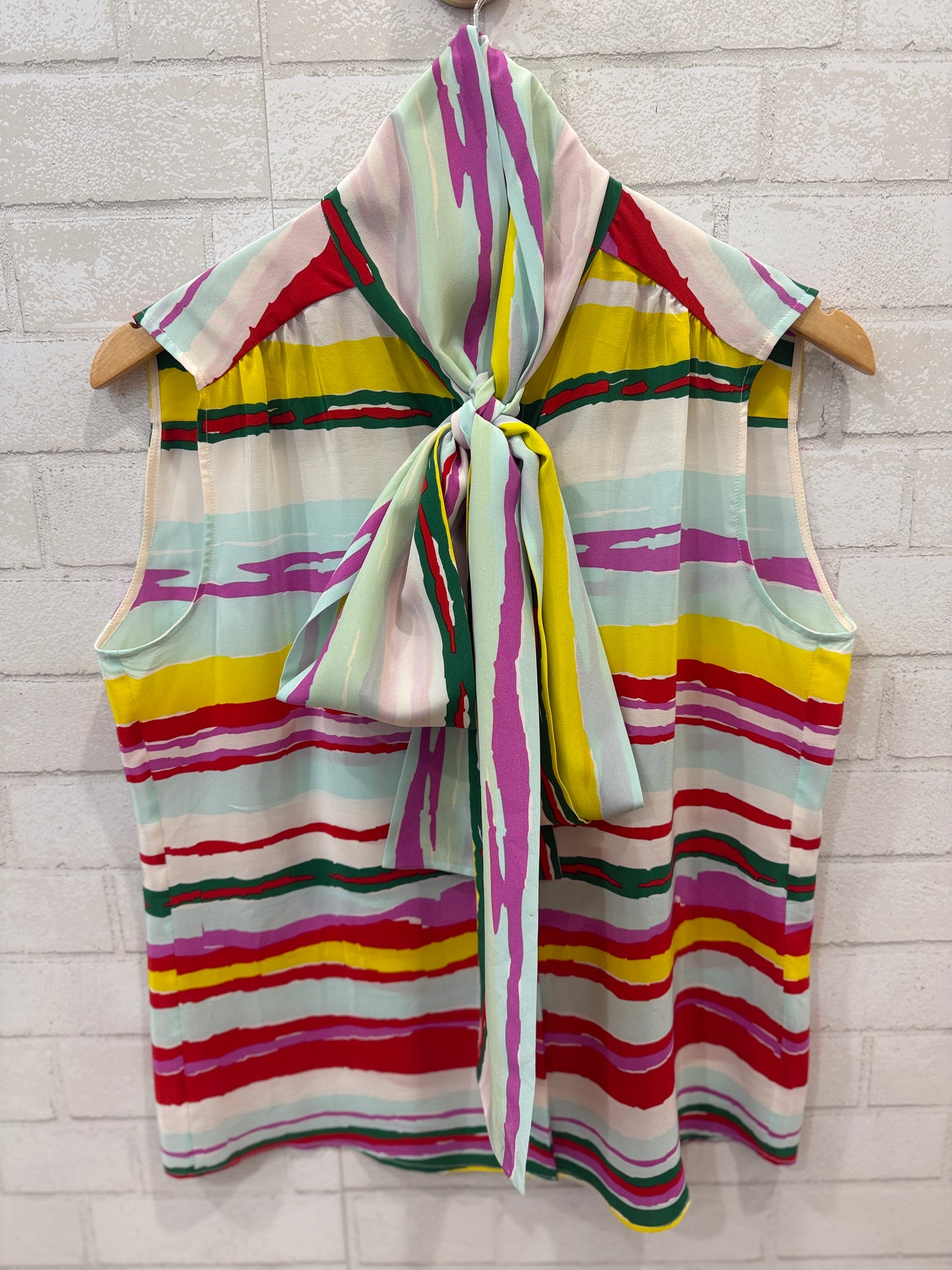 RENA LANGE Silk Sleeveless Printed Bow Tie Shirt / M-US6