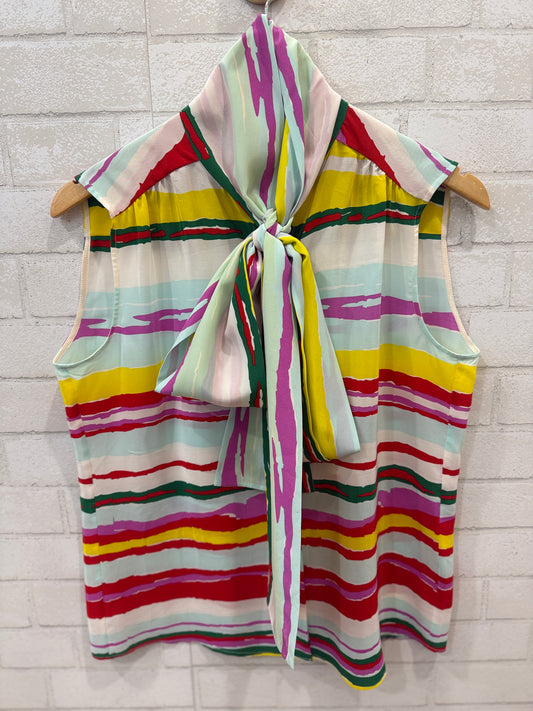 RENA LANGE Silk Sleeveless Printed Bow Tie Shirt / M-US6