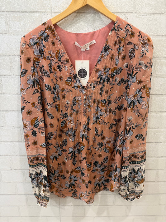 VERONICA BEARD Silk LS Flower Print &Strass VNeck Blouse/L-US12