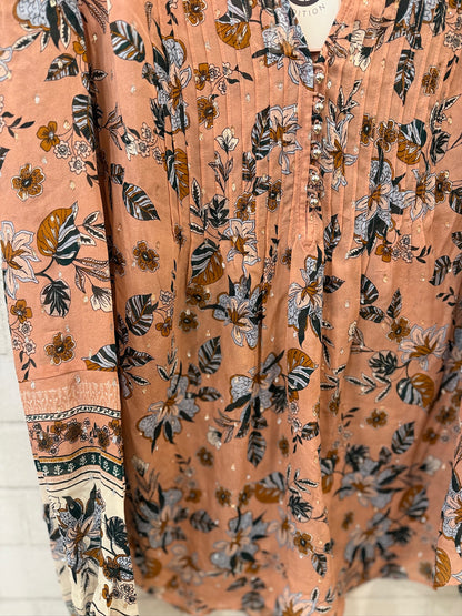 VERONICA BEARD Silk LS Flower Print &Strass VNeck Blouse/L-US12