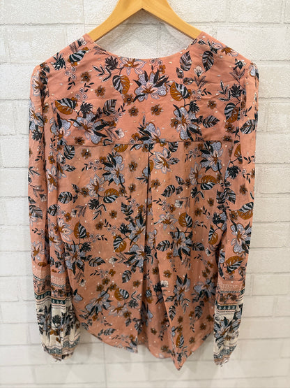 VERONICA BEARD Silk LS Flower Print &Strass VNeck Blouse/L-US12