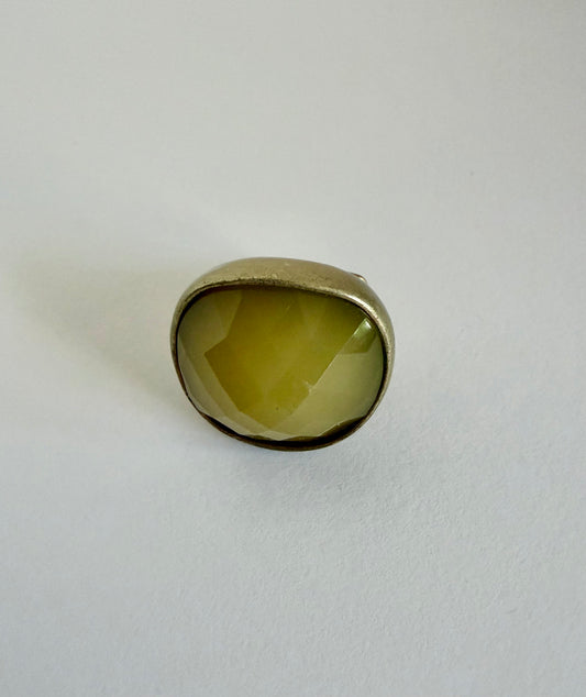 NO BRAND Silver Adjustable Big Yellow Stone Ring