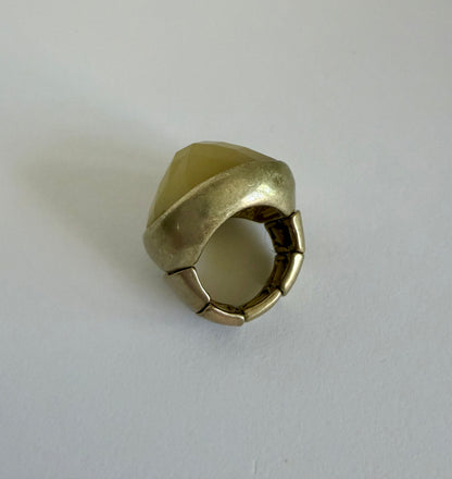 NO BRAND Silver Adjustable Big Yellow Stone Ring