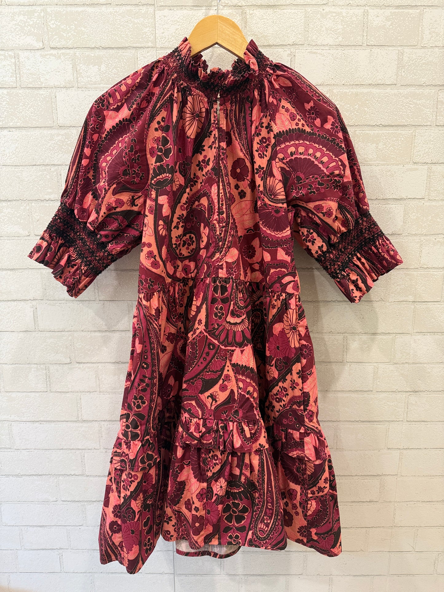 FIGUE Halima Paisley print Tiered Dress/M