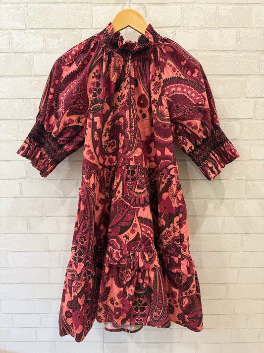 FIGUE Halima Paisley print Tiered Dress/M