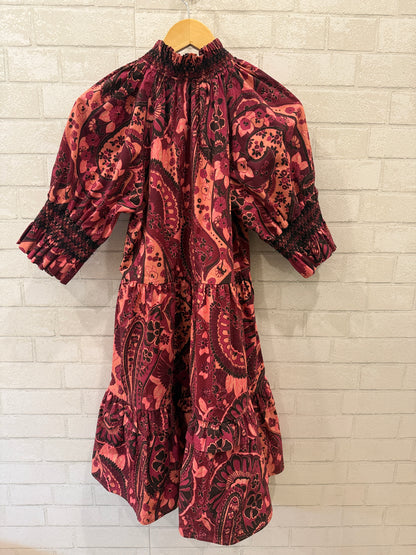 FIGUE Halima Paisley print Tiered Dress/M