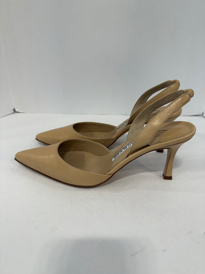 MANOLO BLAHNIK Leather Beige Slingback US9 - EUR38.5