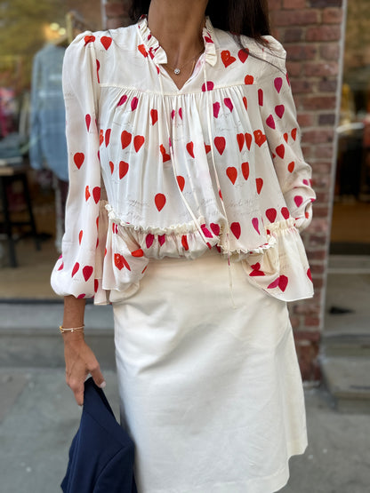 ALEXANDER MCQUEEN LS Silk Heart Print Blouse / S-EU36